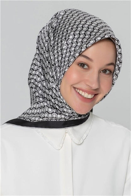 Armine İpek Eşarp Nostalji - 8401-88 Siyah Beyaz Gri Twill