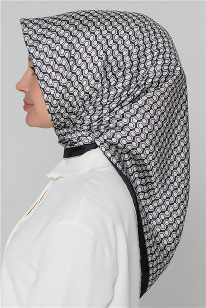 Armine İpek Eşarp Nostalji - 8401-88 Siyah Beyaz Gri Twill
