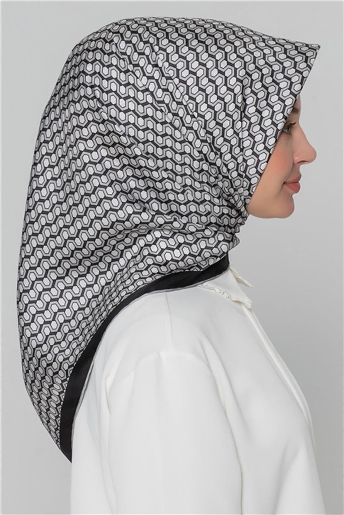 Armine İpek Eşarp Nostalji - 8401-88 Siyah Beyaz Gri Twill