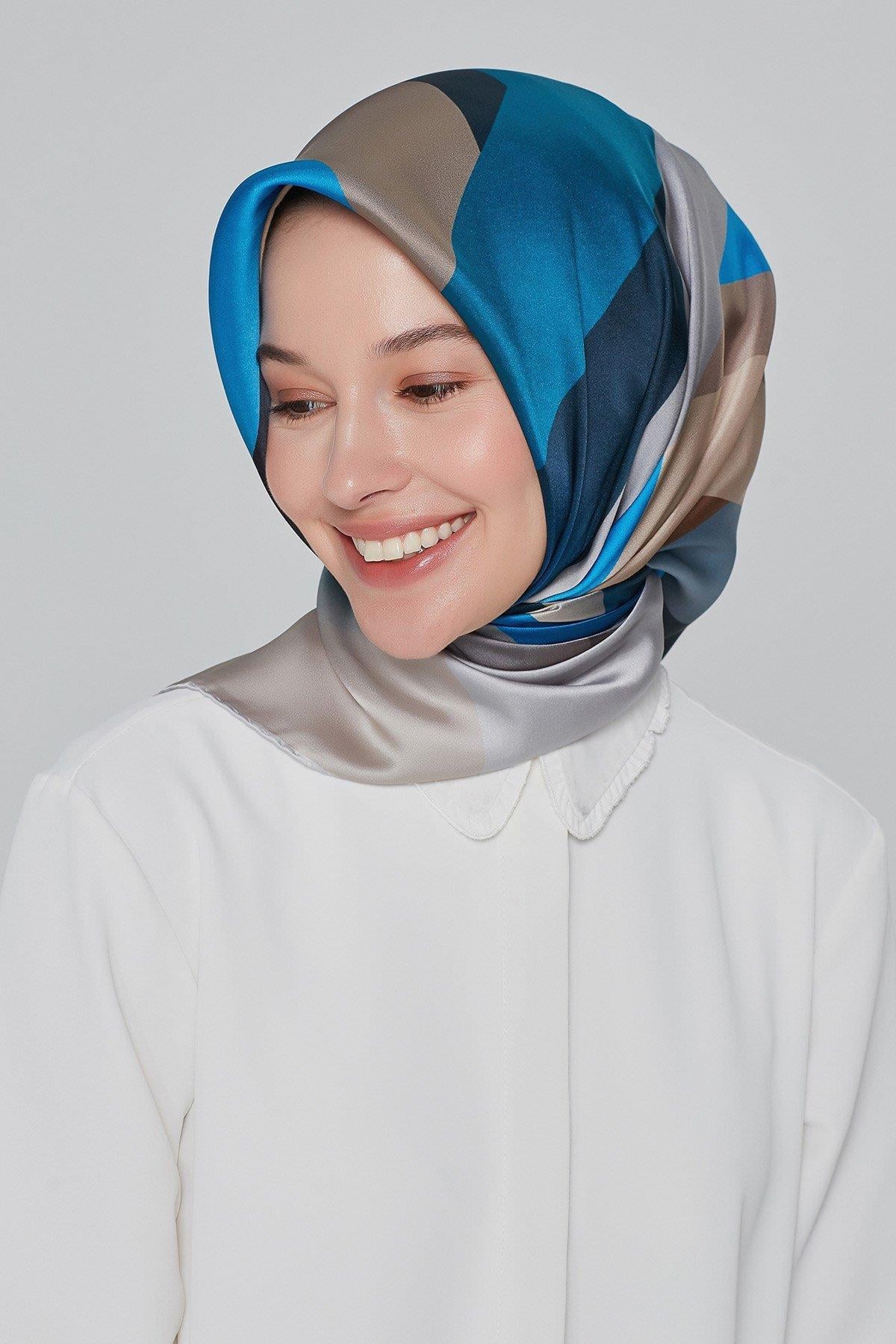 Armine İpek Eşarp Nostalji - 8424-33 Mavi Gri Twill