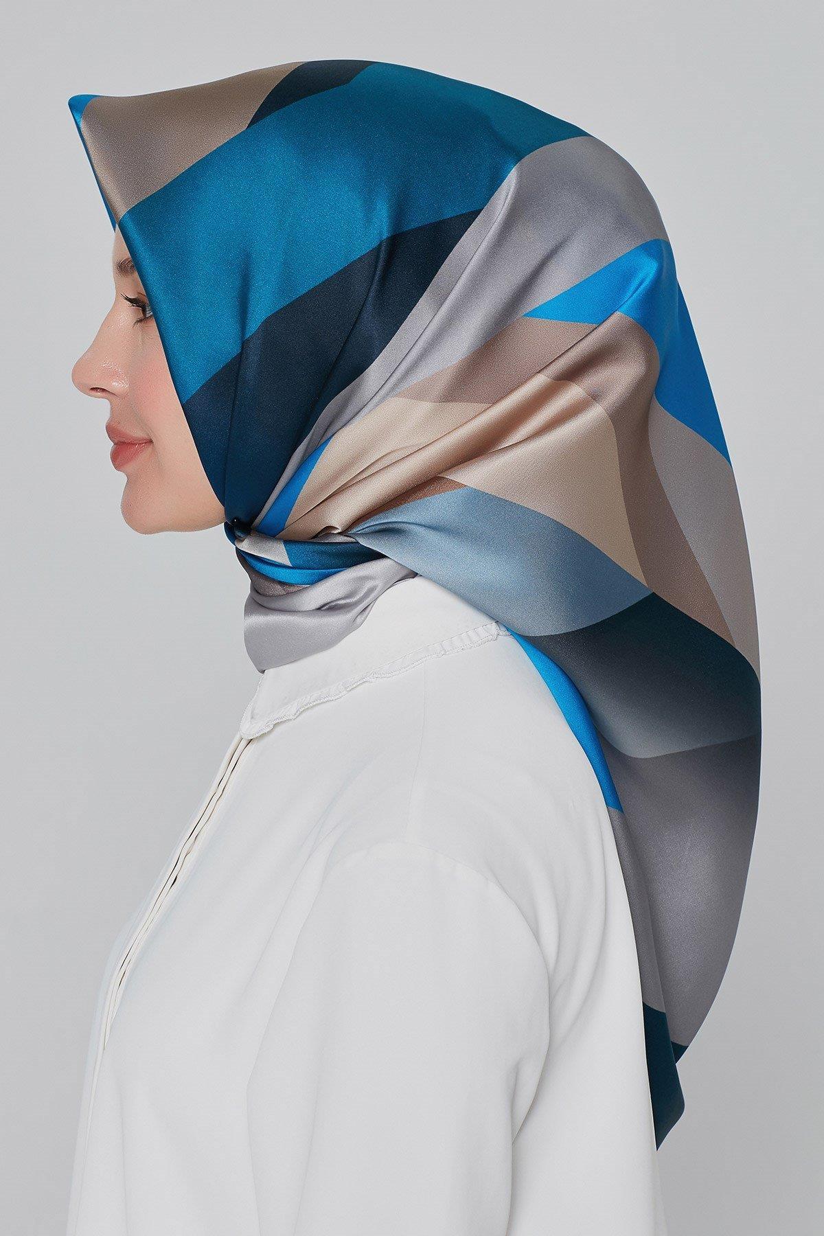 Armine İpek Eşarp Nostalji - 8424-33 Mavi Gri Twill