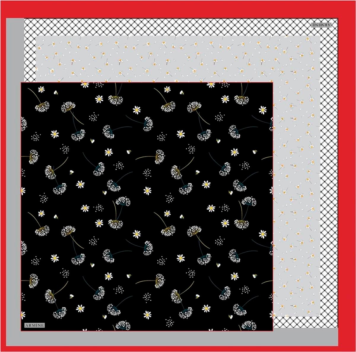 Armine İpek Eşarp Nostalji - 8517-09 Siyah Kırmızı Twill