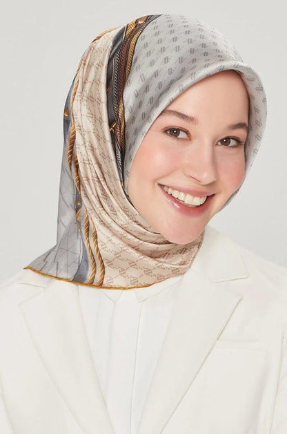 Armine İpek Eşarp Nostalji - 8519-39 Gri Sarı Twill