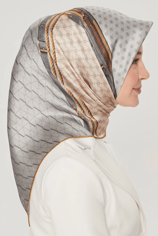 Armine İpek Eşarp Nostalji - 8519-39 Gri Sarı Twill