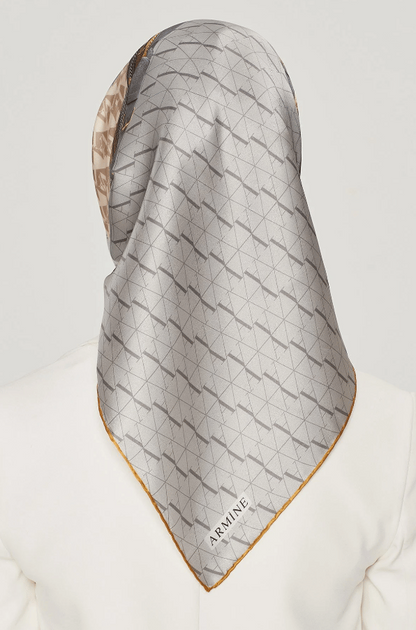 Armine İpek Eşarp Nostalji - 8519-39 Gri Sarı Twill