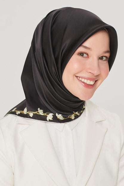 Armine İpek Eşarp Nostalji - 8553-09 Siyah Twill