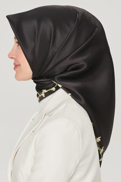 Armine İpek Eşarp Nostalji - 8553-09 Siyah Twill