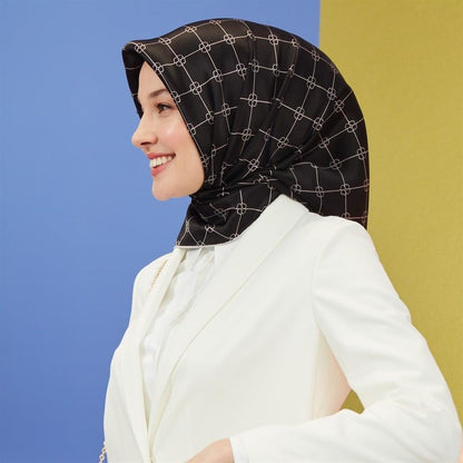 Armine İpek Eşarp Nostalji - 8555-14 Siyah Beyaz Sura