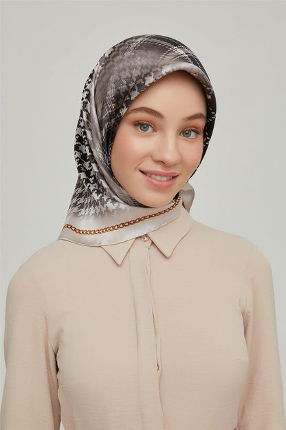 Armine İpek Eşarp Nostalji - 8612-04 Krem Siyah Twill