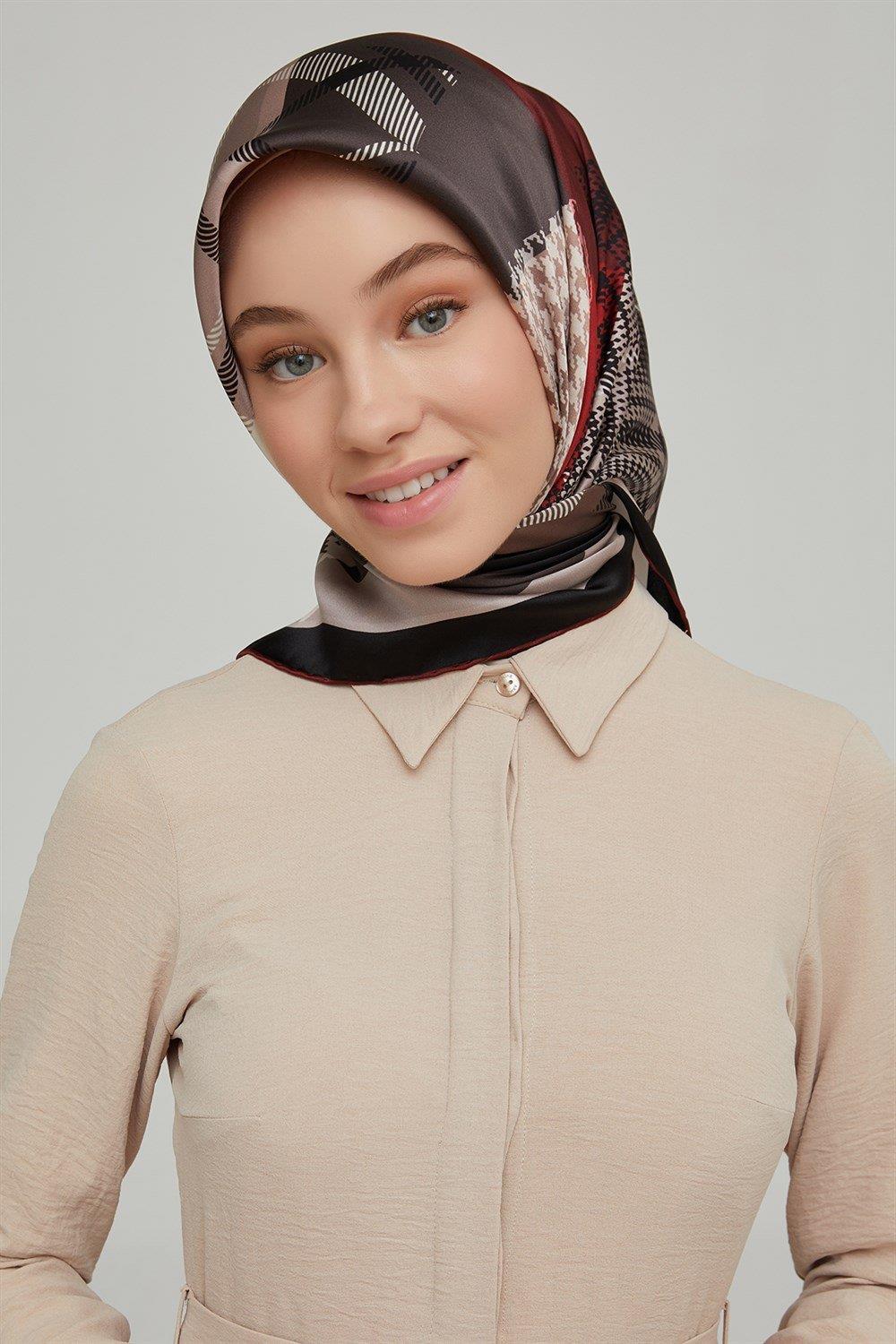 Armine İpek Eşarp Nostalji - 8620-04 Siyah Bordo Twill