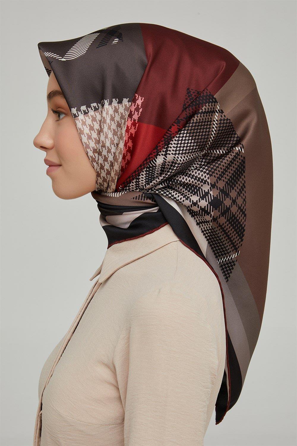 Armine İpek Eşarp Nostalji - 8620-04 Siyah Bordo Twill