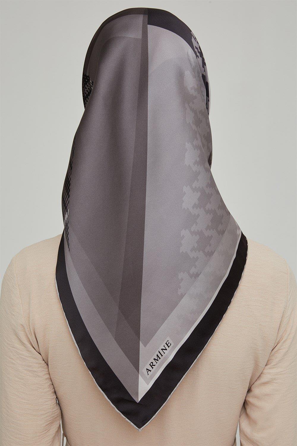 Armine İpek Eşarp Nostalji - 8620-05 Siyah Gri Twill