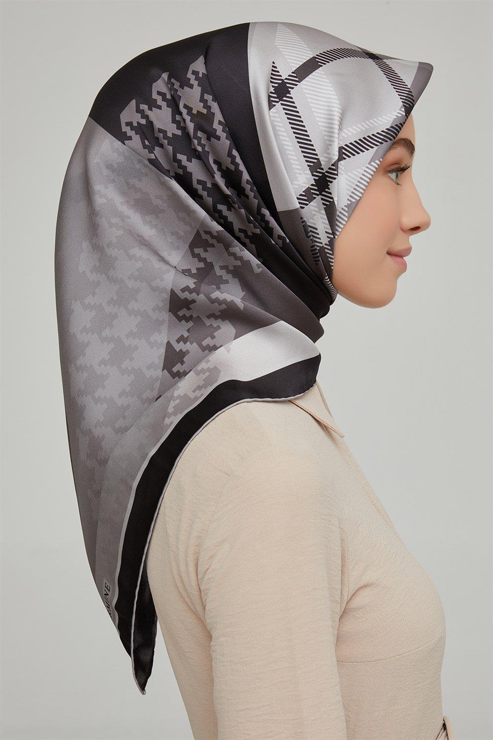 Armine İpek Eşarp Nostalji - 8620-05 Siyah Gri Twill