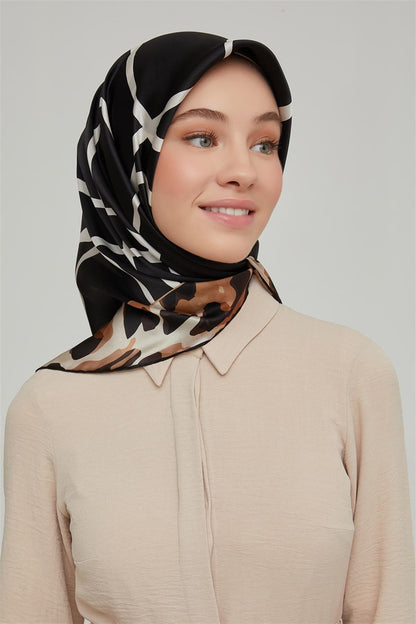 Armine İpek Eşarp Nostalji - 8653-20 Siyah Bej Twill