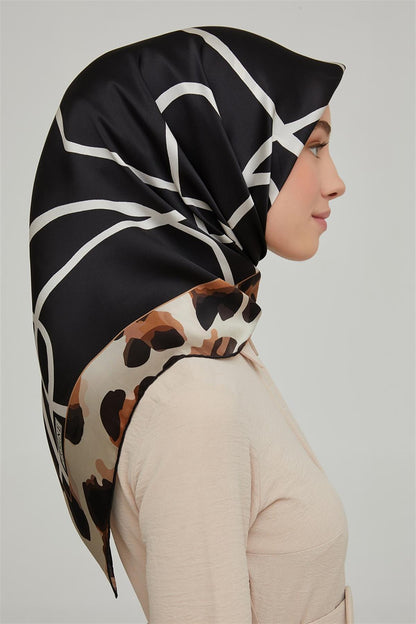 Armine İpek Eşarp Nostalji - 8653-20 Siyah Bej Twill