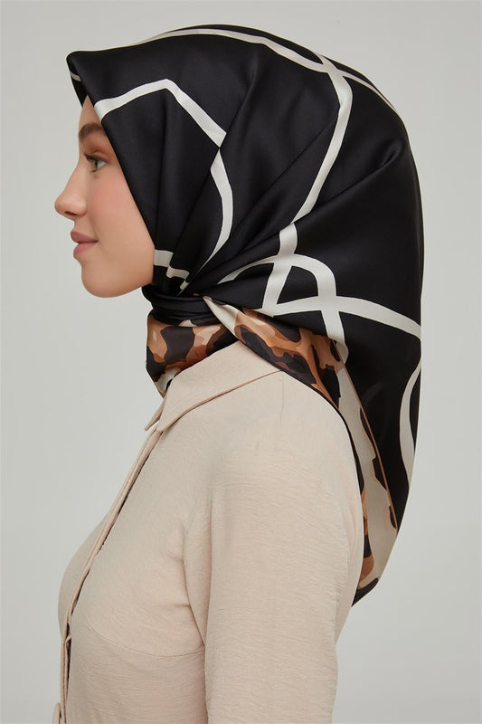 Armine İpek Eşarp Nostalji - 8653-20 Siyah Bej Twill