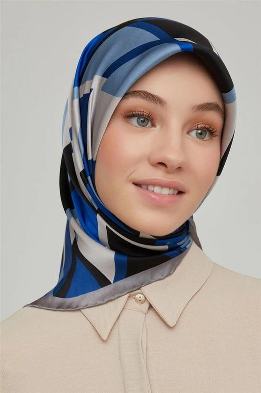 Armine İpek Eşarp Nostalji - 8664-28 Mavi Gri Twill