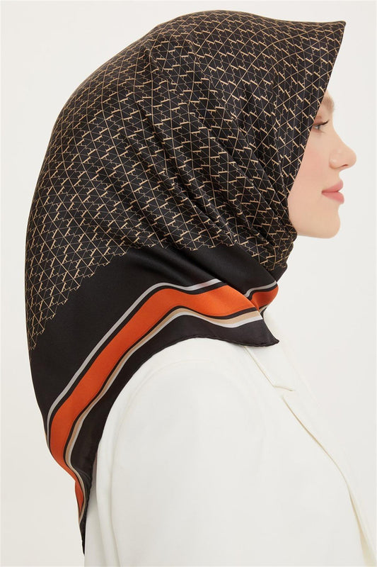 Armine İpek Eşarp Nostalji - 8724-36 Siyah Turuncu Twill