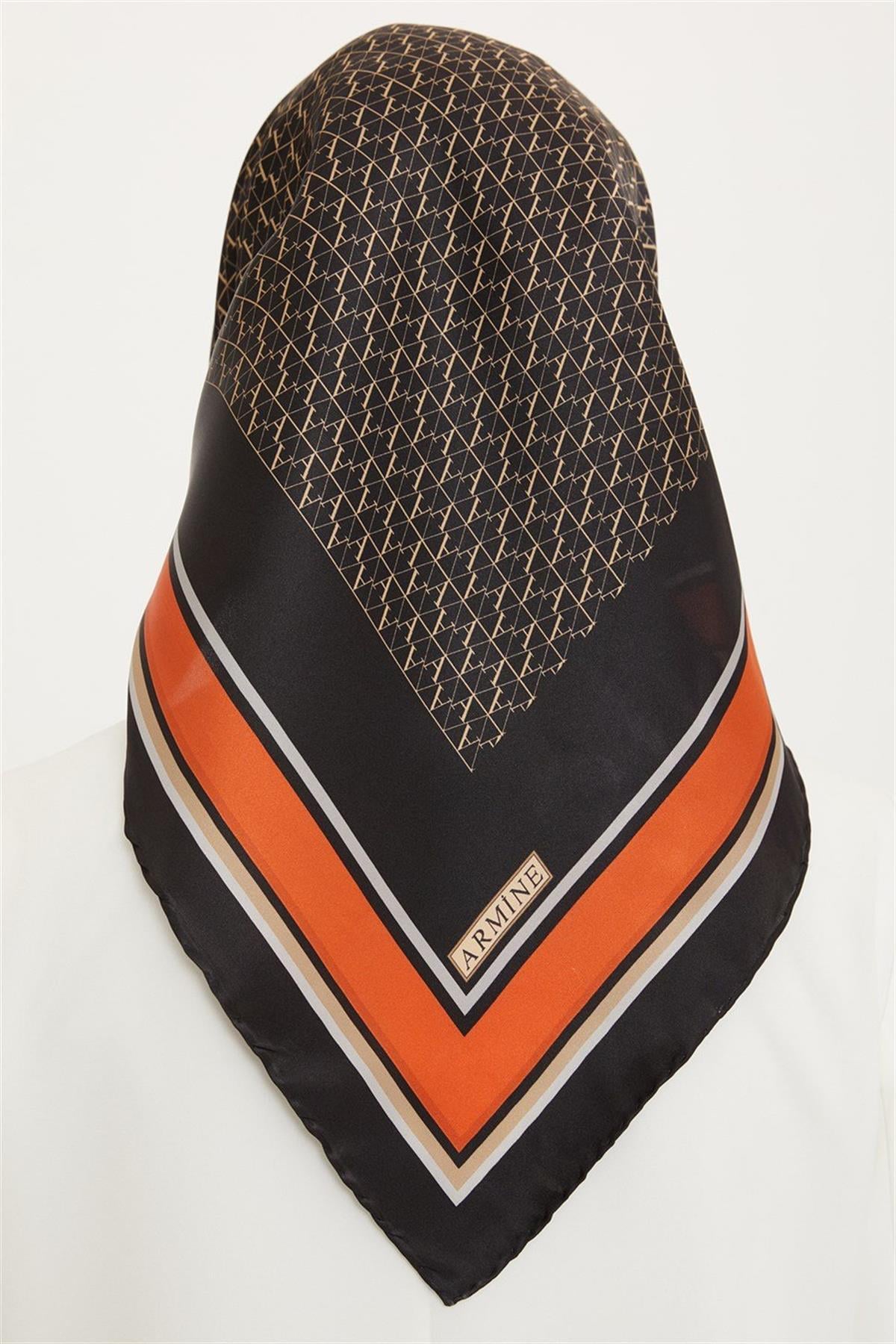 Armine İpek Eşarp Nostalji - 8724-36 Siyah Turuncu Twill