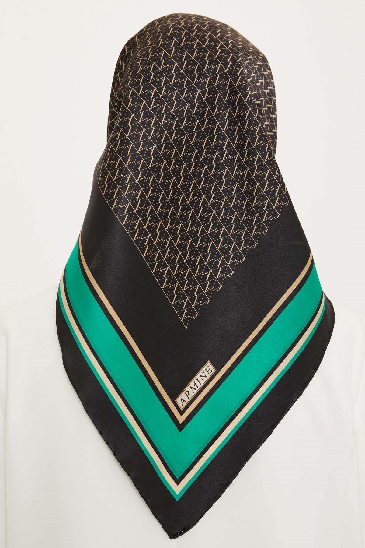 Armine İpek Eşarp Nostalji - 8724-37 Siyah Yeşil Twill