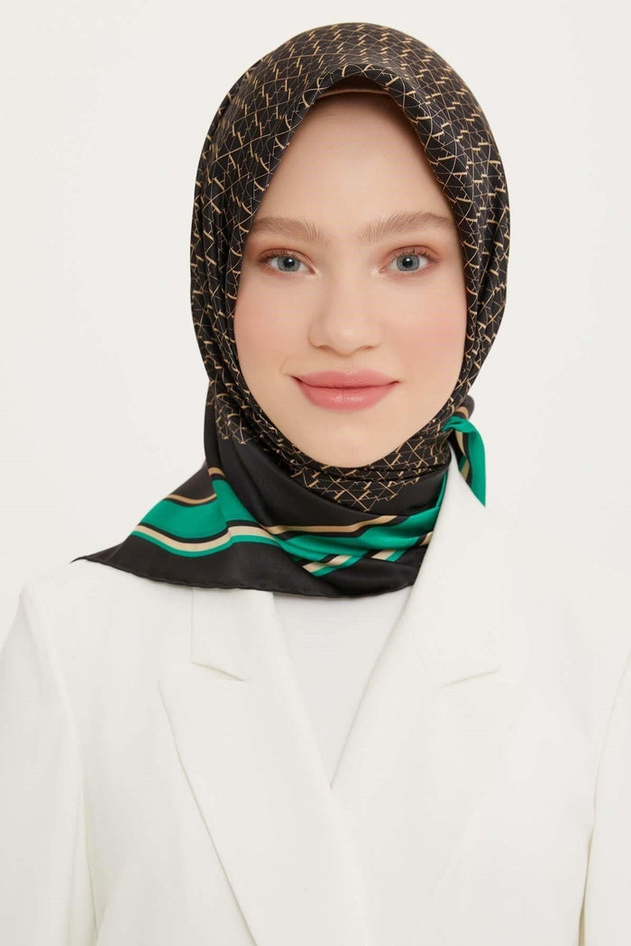 Armine İpek Eşarp Nostalji - 8724-37 Siyah Yeşil Twill