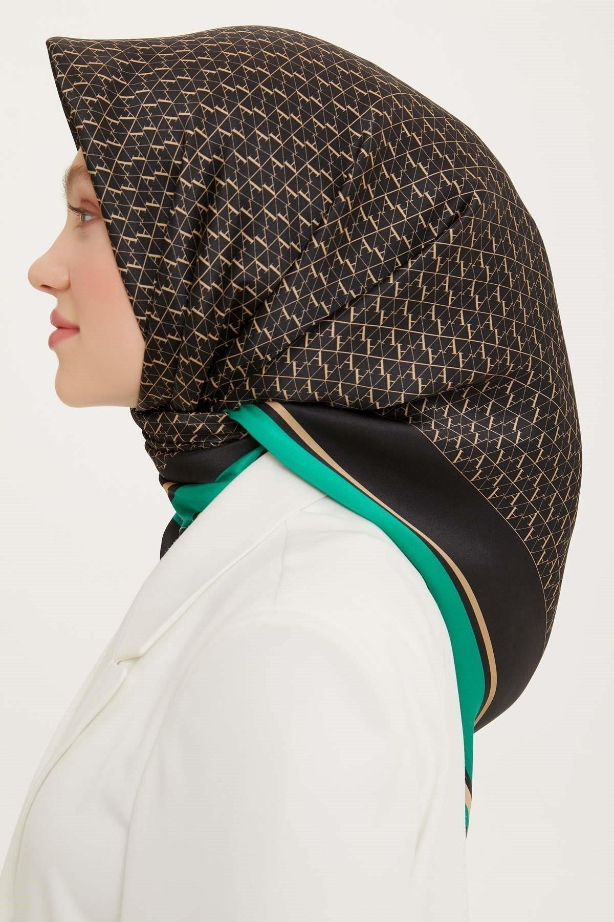 Armine İpek Eşarp Nostalji - 8724-37 Siyah Yeşil Twill