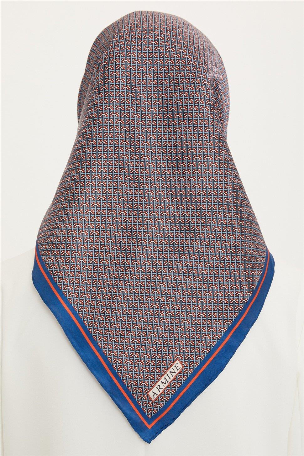 Armine İpek Eşarp Nostalji - 8733-33 Mavi Turuncu Twill