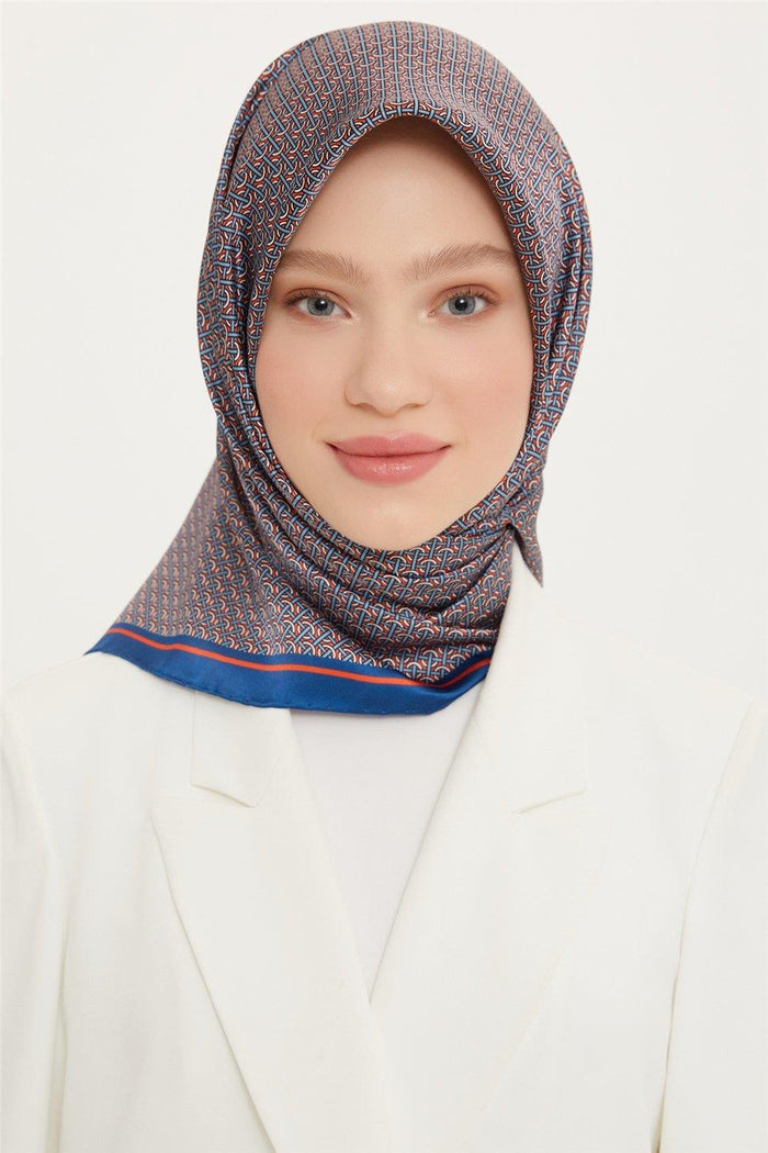 Armine İpek Eşarp Nostalji - 8733-33 Mavi Turuncu Twill