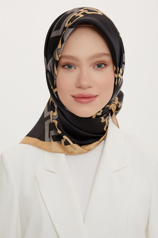Armine İpek Eşarp Nostalji - 8736-36 Siyah Kahve Sura