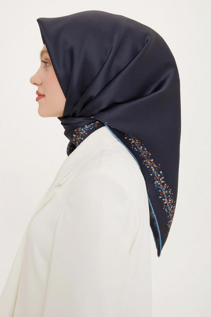 Armine İpek Eşarp Nostalji - 8765-17 Lacivert Mavi Twill