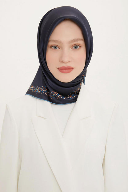 Armine İpek Eşarp Nostalji - 8765-17 Lacivert Mavi Twill