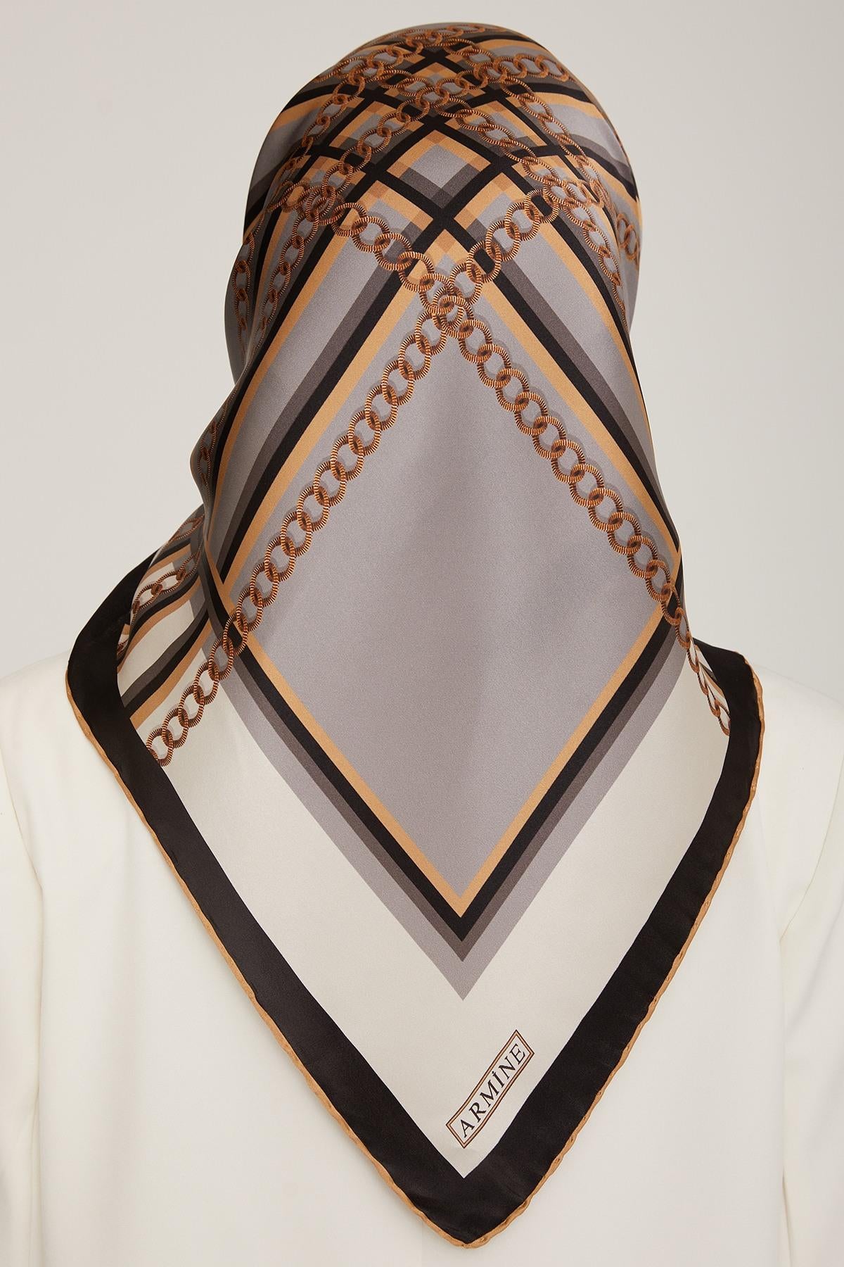 Armine İpek Eşarp Nostalji - 8845-03 Gri Siyah Twill
