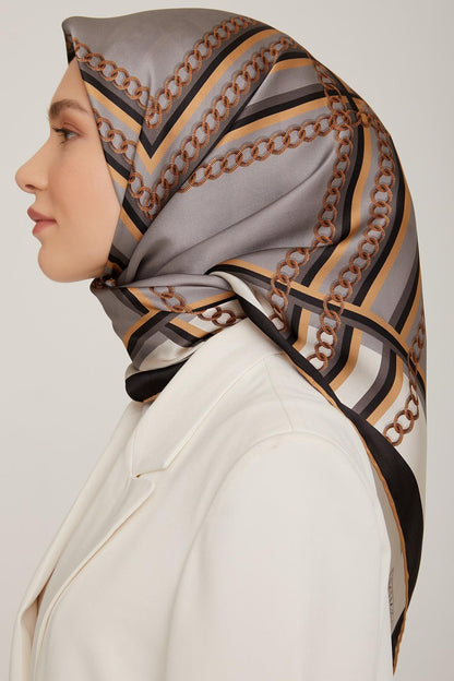 Armine İpek Eşarp Nostalji - 8845-03 Gri Siyah Twill