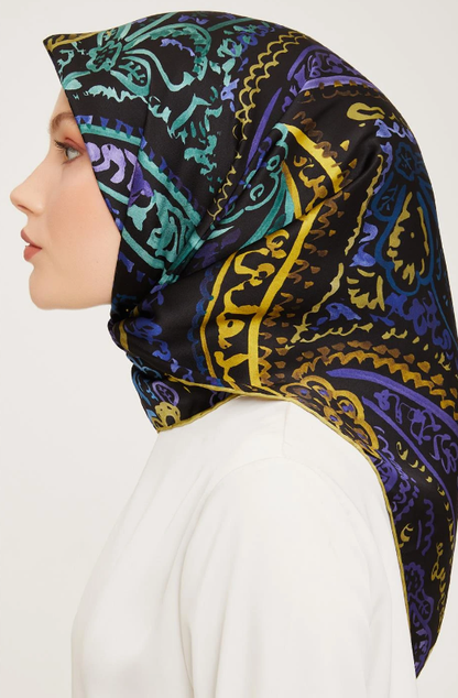 Armine İpek Eşarp Nostalji - 9037-52 Yağ Yeşili Mor Twill