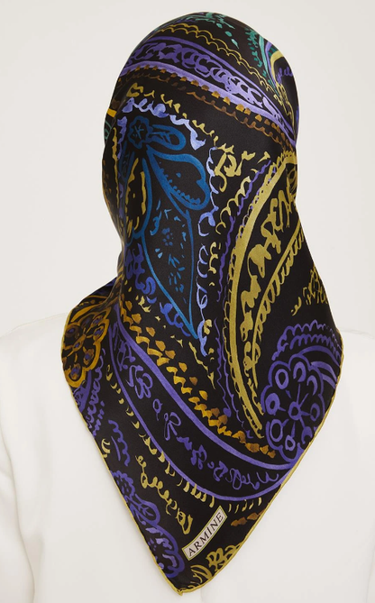 Armine İpek Eşarp Nostalji - 9037-52 Yağ Yeşili Mor Twill