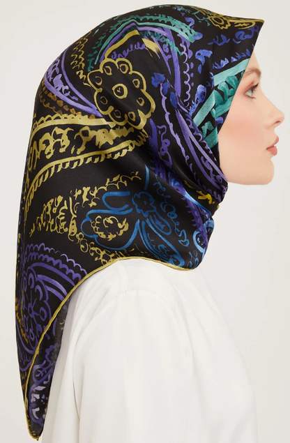 Armine İpek Eşarp Nostalji - 9037-52 Yağ Yeşili Mor Twill