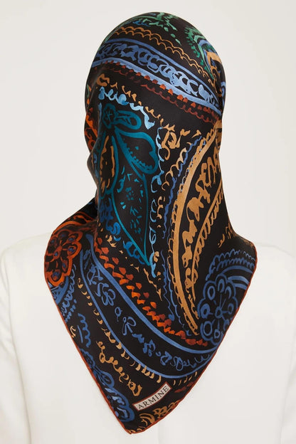 Armine İpek Eşarp Nostalji - 9037-53 Siyah Mavi Twill