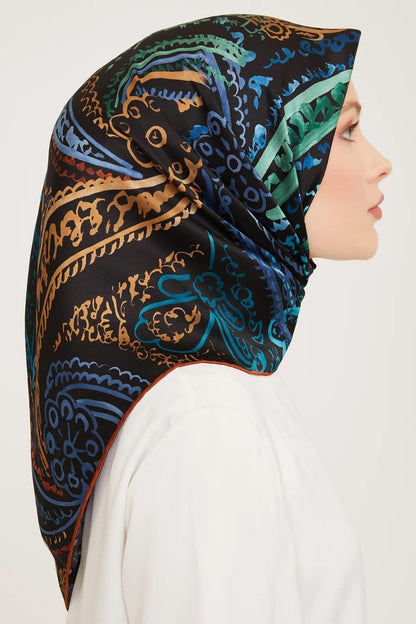 Armine İpek Eşarp Nostalji - 9037-53 Siyah Mavi Twill