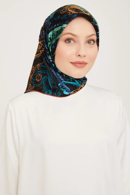 Armine İpek Eşarp Nostalji - 9037-53 Siyah Mavi Twill