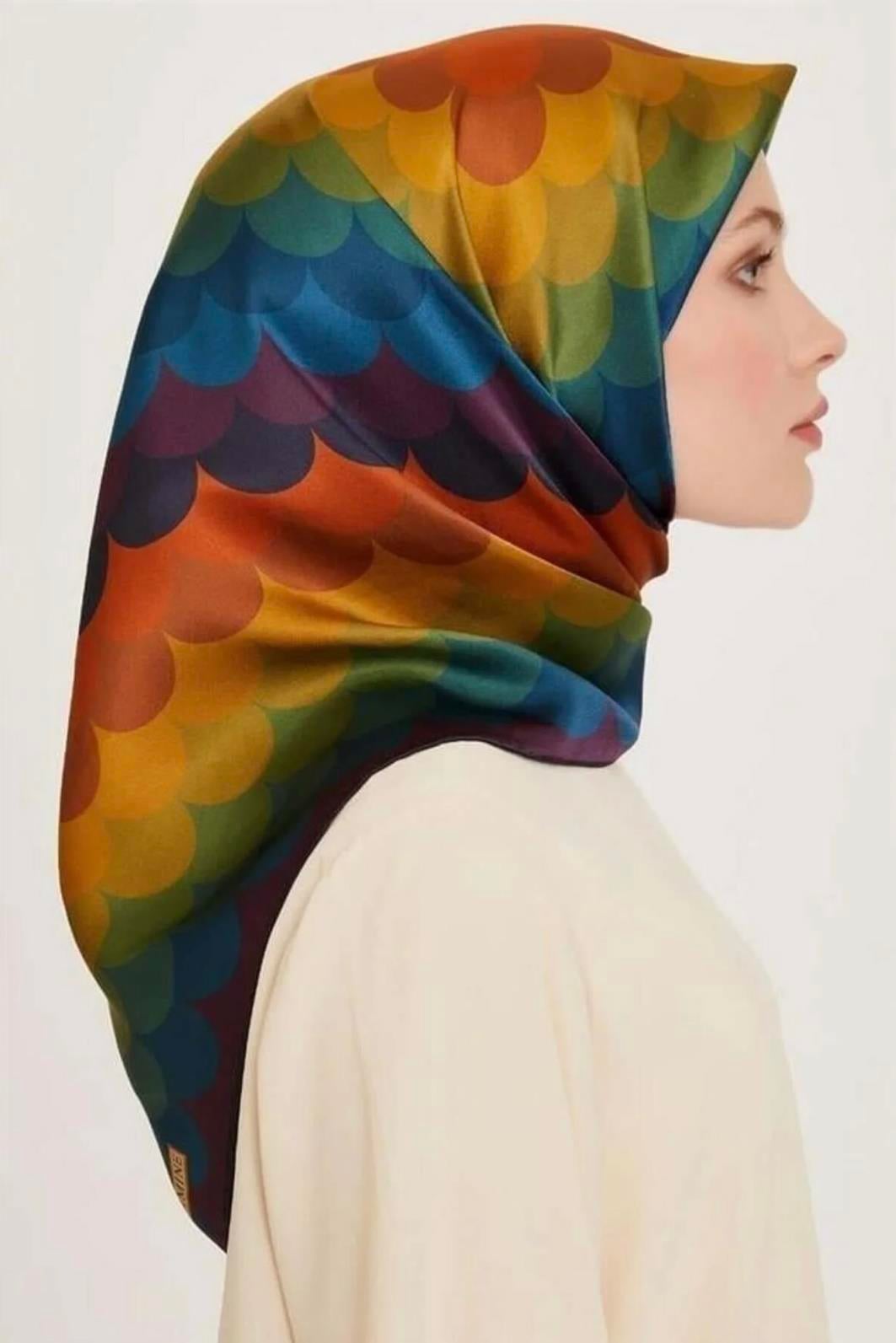Armine İpek Eşarp Nostalji - 9212-35 Mavi Yeşil Twill
