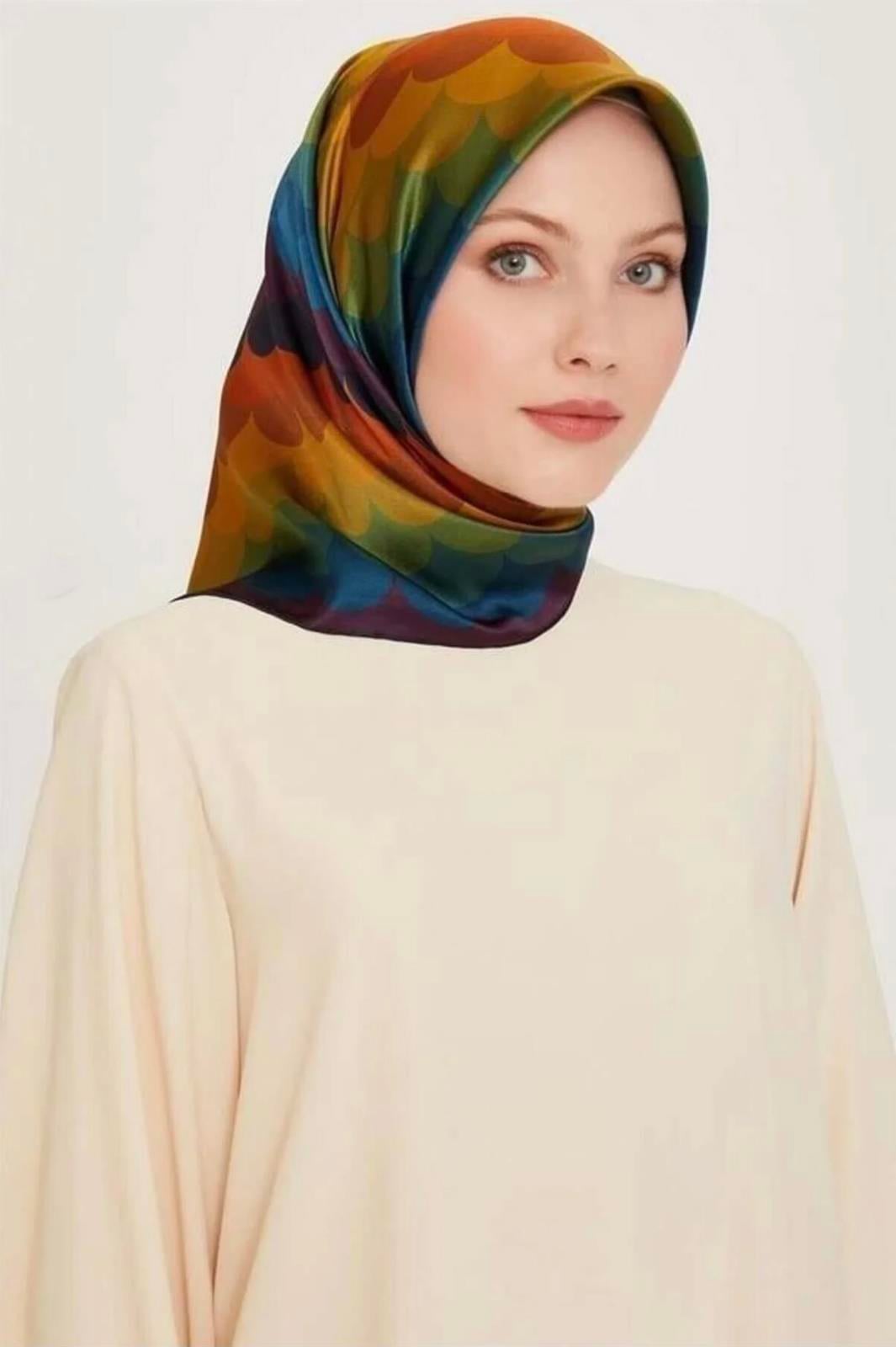 Armine İpek Eşarp Nostalji - 9212-35 Mavi Yeşil Twill