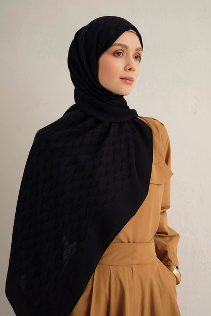 Armine Pamora Şal - Monogram Desenli 3 - Koyu Lacivert 03