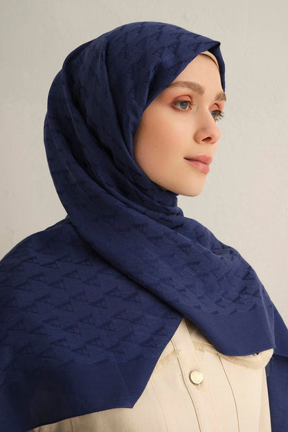 Armine Pamora Şal - Monogram Desenli 3 - Lacivert 02