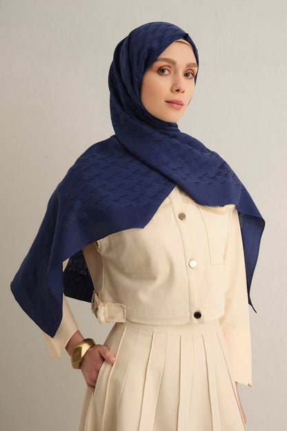 Armine Pamora Şal - Monogram Desenli 3 - Lacivert 02