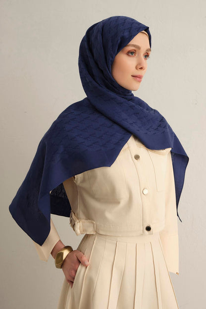 Armine Pamora Şal - Monogram Desenli 3 - Lacivert 02