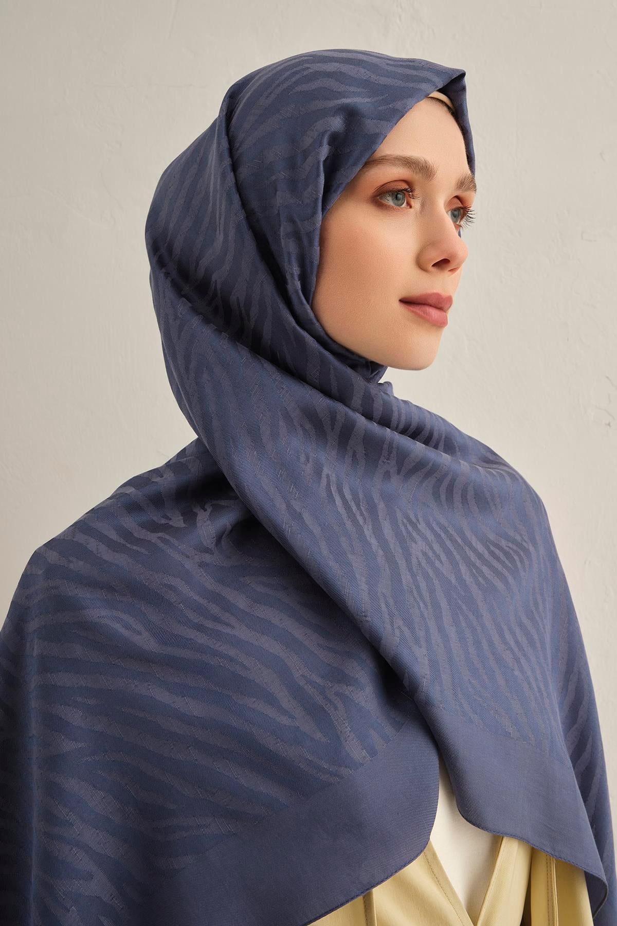 Armine Pamora Şal - Zebra Desenli 1 - Kot Mavi 26