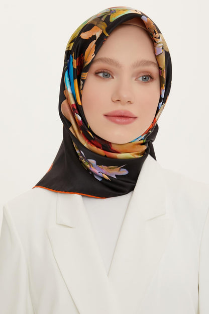 Armine Sport Twill Eşarp - 8723-34 Siyah Turuncu