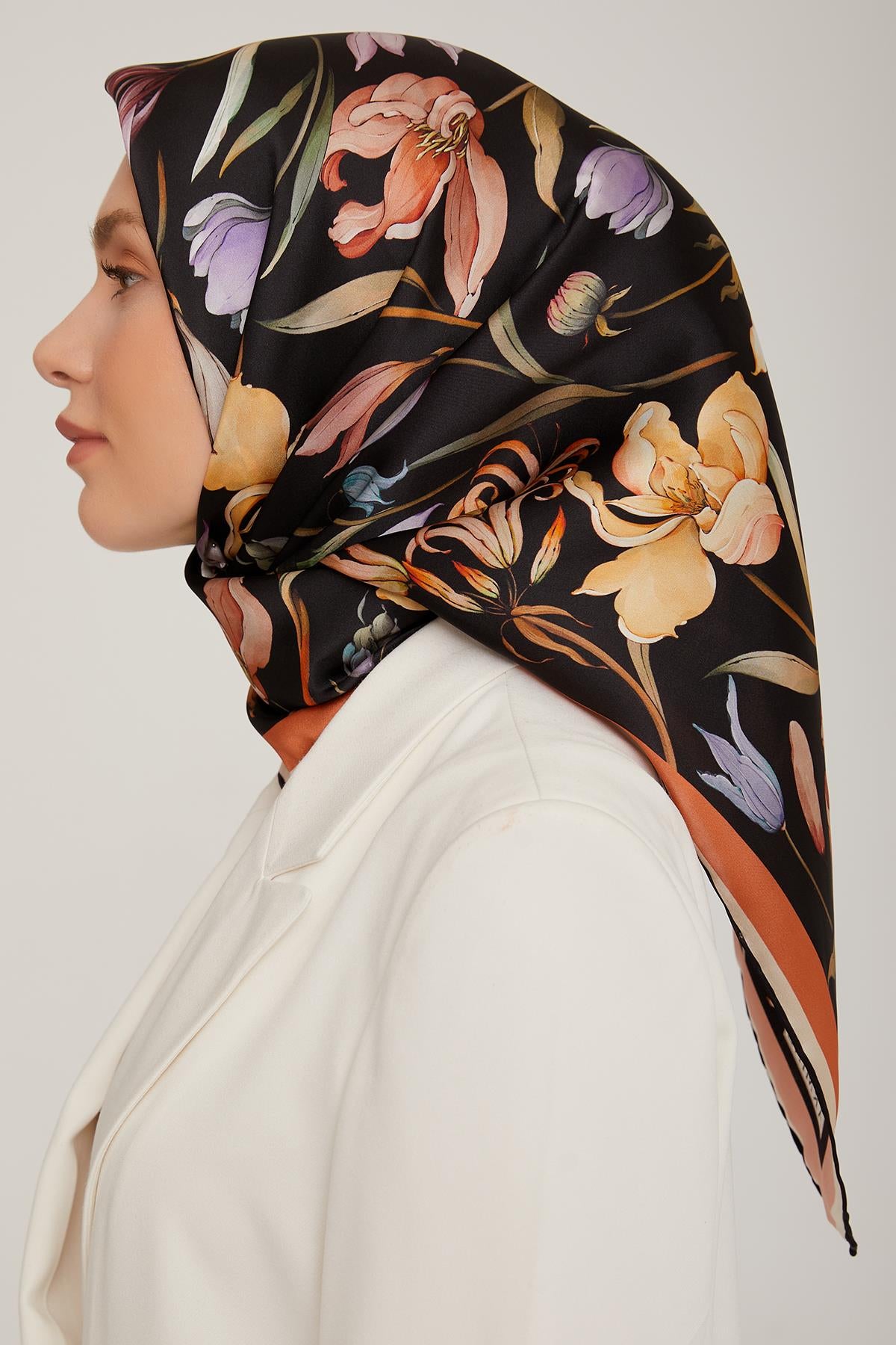 Armine Sport Twill Eşarp - 8825-34 Siyah Kiremit