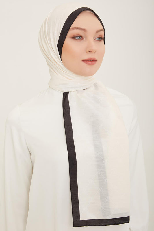 Armine Trend Monogram Şal - 2 - Krem Siyah 159