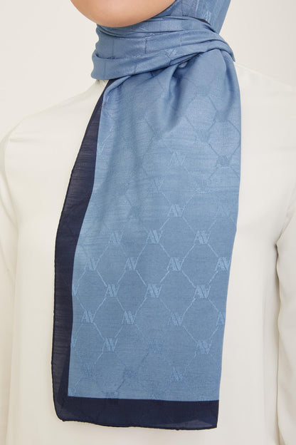Armine Trend Monogram Şal - 2 - Metalik Mavi 150